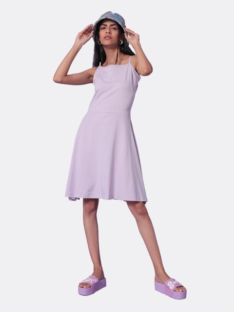 

Bewakoof Purple Solid Cotton A-Line Dress