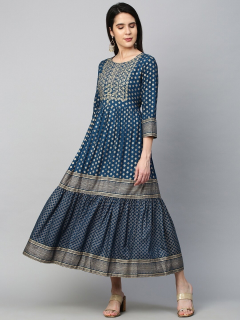 

FASHOR Teal Ethnic Motifs Ethnic Maxi Dress