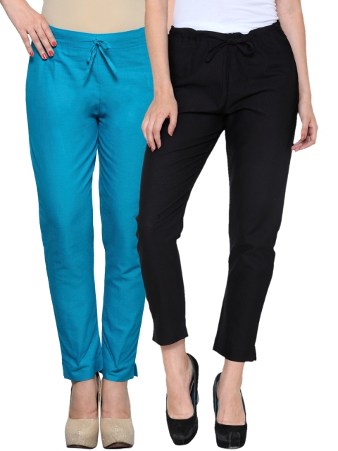 

Tulsattva Pack of 2 Tapered Fit Trousers, Turquoise blue