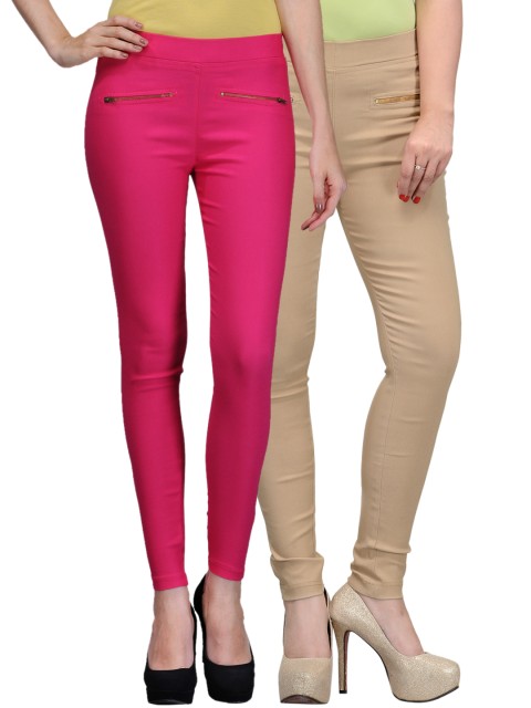 

Tulsattva Pack of 2 Slim Fit Jeggings, Pink