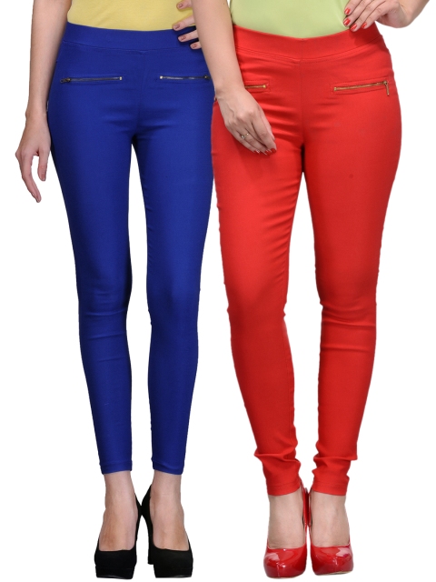 

Tulsattva Pack of 2 Slim Fit Jeggings, Red