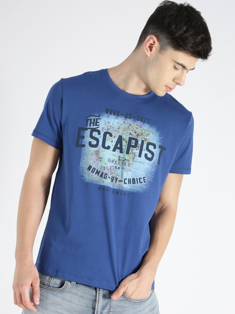 

s.Oliver Men Blue Printed Round Neck T-shirt