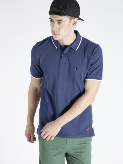 

s.Oliver Men Blue Solid Polo Collar Slim Fit Pure Cotton T-shirt