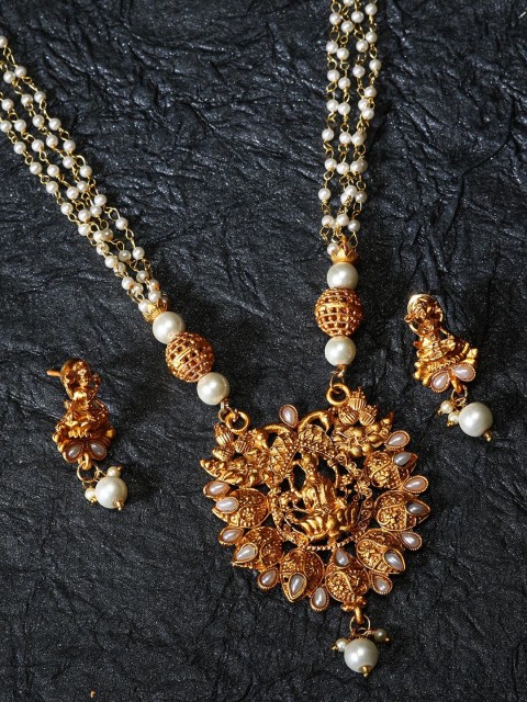 

ANIKAS CREATION White & Gold Plated Stone-Studded Jewellery Set
