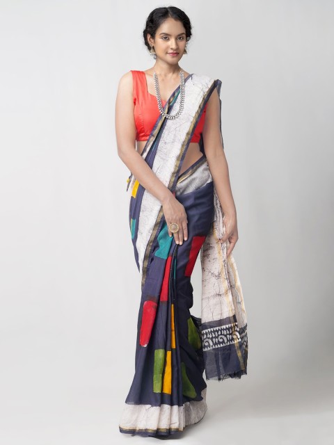 

Unnati Silks Black & White Silk Cotton Chanderi Saree