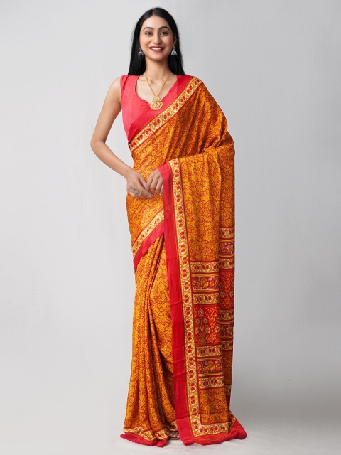 

Unnati Silks Yellow & Red Ethnic Motifs Patola Saree