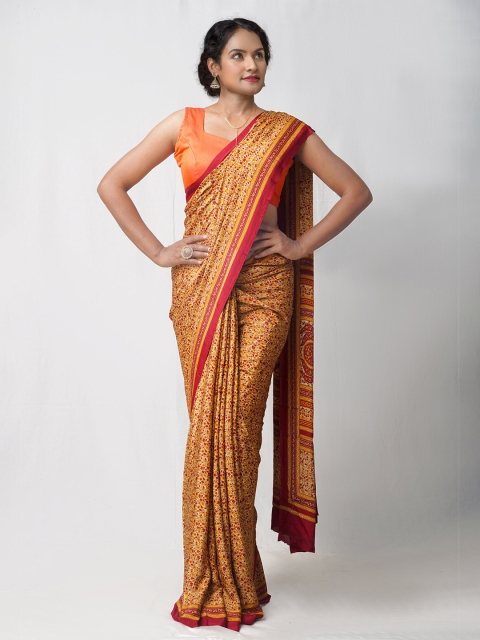 

Unnati Silks Yellow & Red Ethnic Motifs Patola Saree