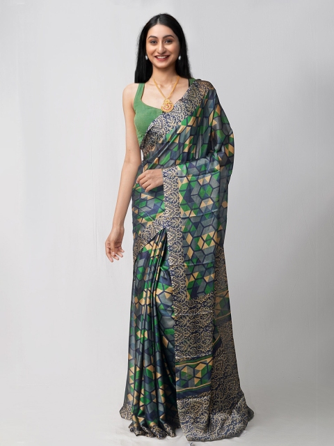 

Unnati Silks Green & Beige Ethnic Motifs Silk Blend Patola Saree