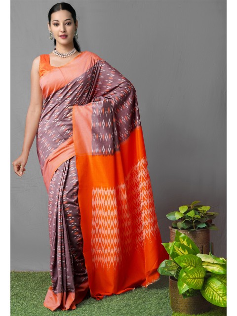 

Unnati Silks Mauve & Orange Batik Pure Cotton Pochampally Saree