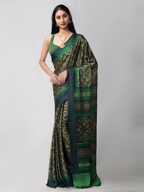 

Unnati Silks Green Ethnic Motifs Silk Blend Patola Saree