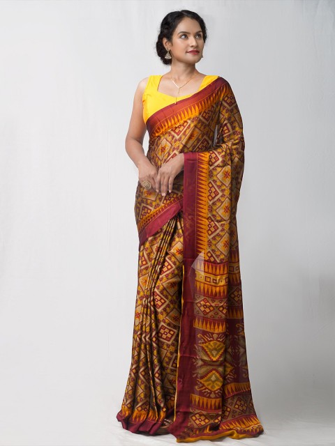 

Unnati Silks Maroon & Yellow Ethnic Motifs Silk Blend Patola Saree