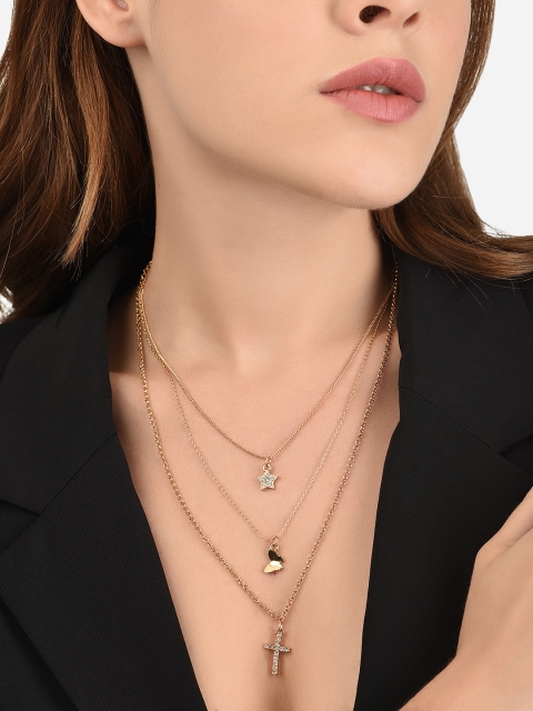 

Lilly & sparkle Gold-Toned &Gold-Plated 3Layered Chain With Crystal Star Butterfly Pendant
