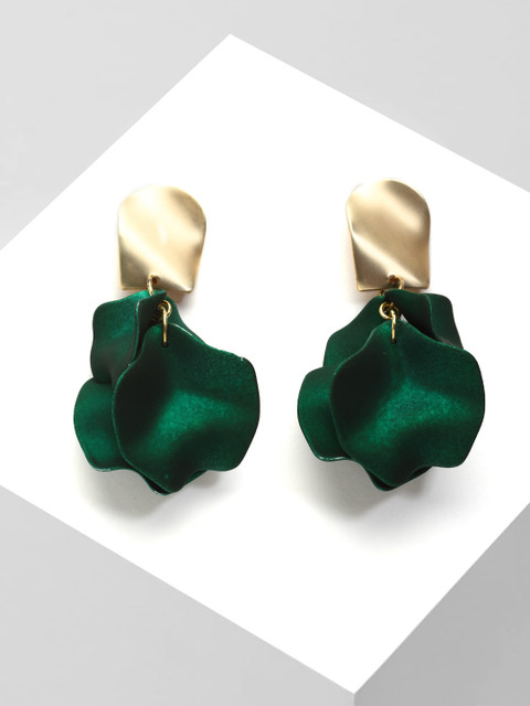 

AVANT-GARDE PARIS Gold-Toned & Green Contemporary Drop Earrings