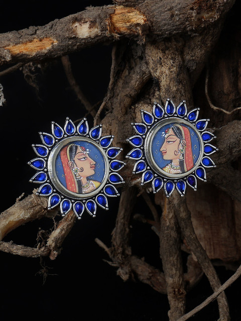 

FIROZA Silver-Toned Floral Studs Earrings