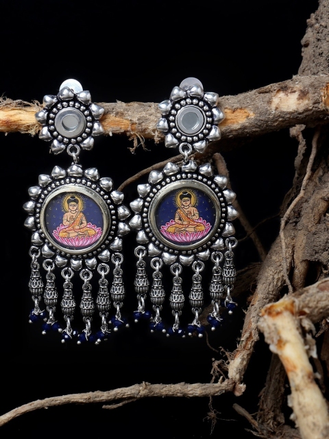 

FIROZA Blue & Silver-Toned Circular Drop Earrings