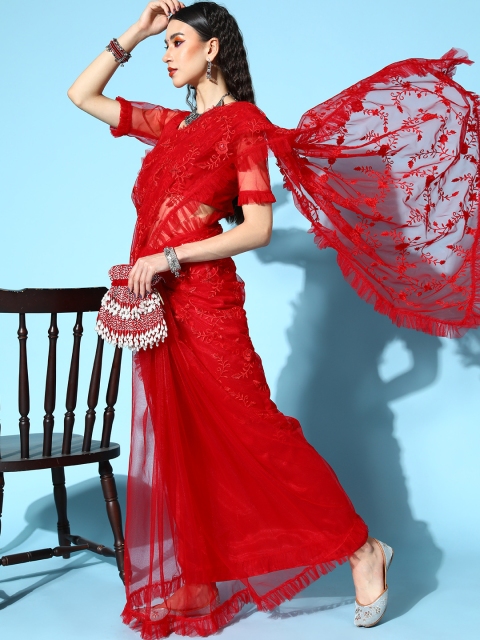 

Inddus Red Saree with Solid border