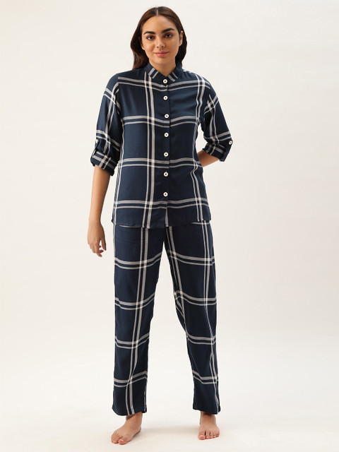 

Clt.s Women Navy Blue Checked Night Suit