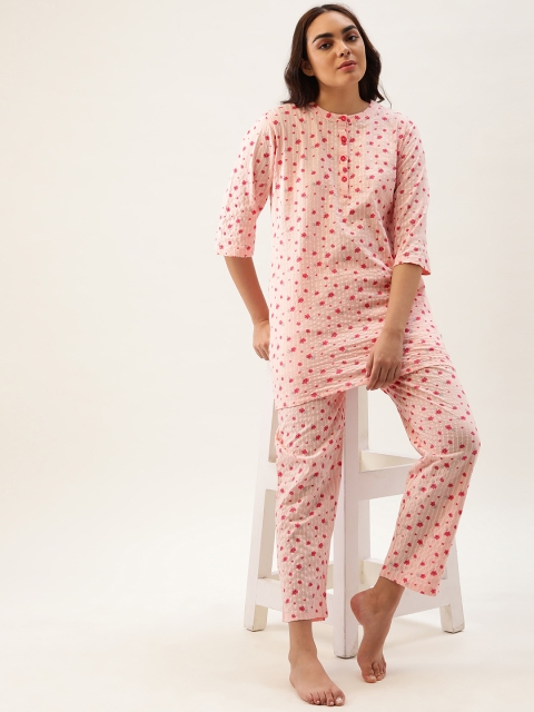 

Clt.s Women Pink Pure Cotton Floral Print Pyjama Set