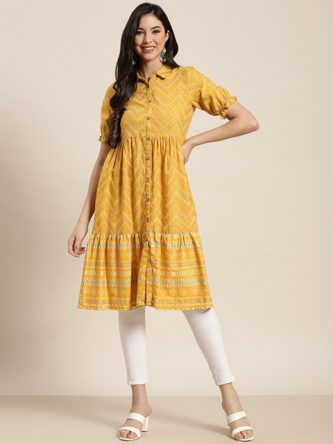 

Juniper Women Mustard Yellow Ethnic Motifs Printed Anarkali Kurta