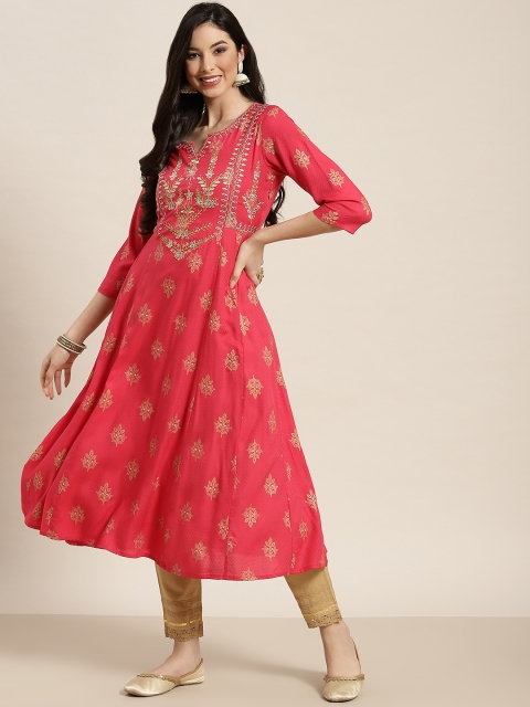 

Juniper Women Red Floral Thread Work Kurta