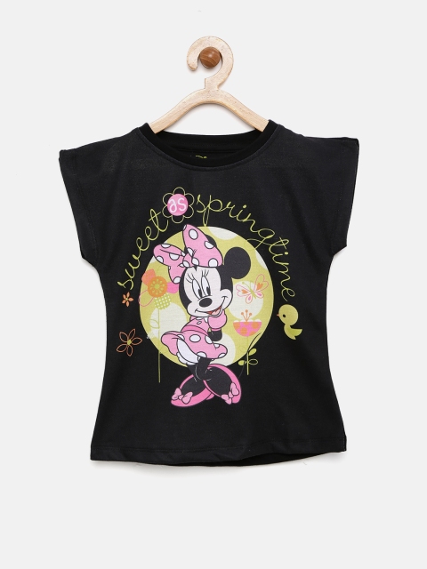 

YK Disney Girls Black Printed T-shirt