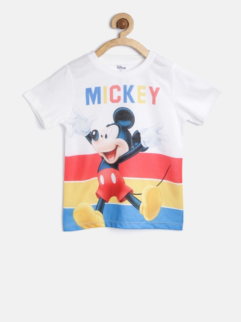 

YK Disney Boys White Mickey Mouse Print Round Neck T-shirt