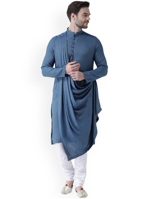 

DEYANN Men Blue Pleated Kurta with Churidar