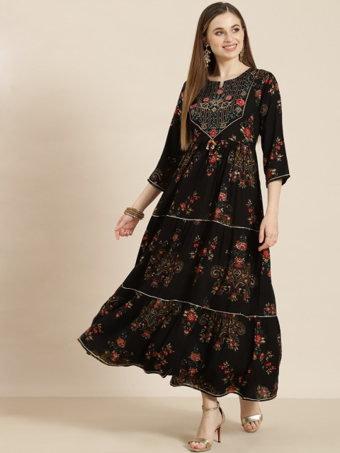 

Juniper Women Black Floral Printed Anarkali Kurta