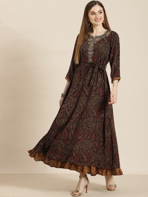 

Juniper Women Black & Brown Ethnic Motifs Printed Anarkali Kurta