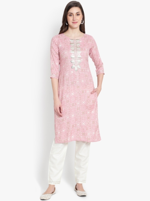 

heemara Women Pink Ethnic Motifs Printed Kurta with Trousers & With Dupatta