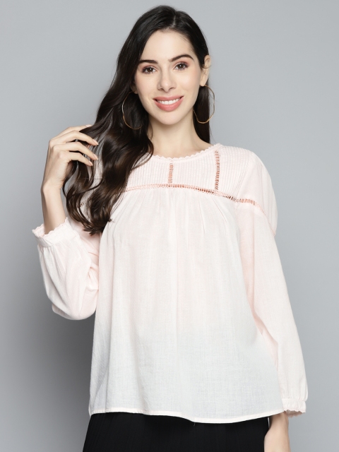 

SCOUP Pink Pure Cotton Lace Insert Blouson Top