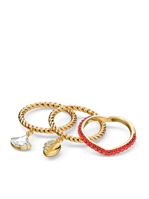 

SWAROVSKI Gold-Plated Set of 3 Red & White Studded Finger Ring