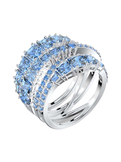 

SWAROVSKI Blue-Toned & Rhodium-Plated Crystal Studded Finger Ring