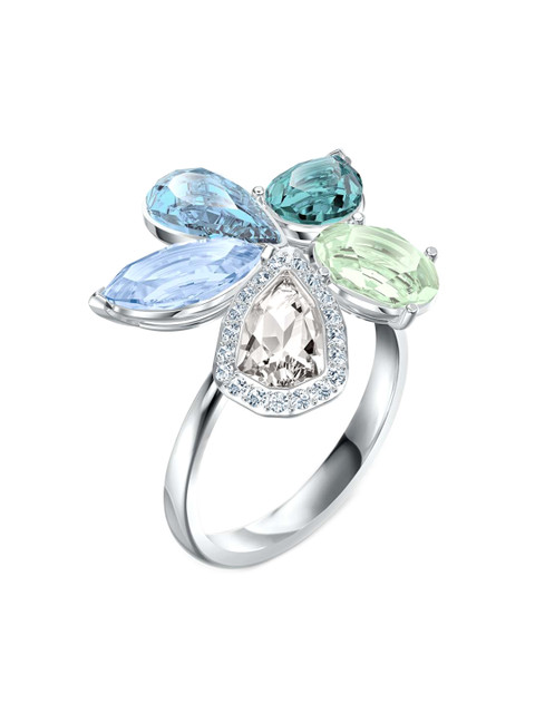 

SWAROVSKI Blue Rhodium-Plated Crystal Studded Ring