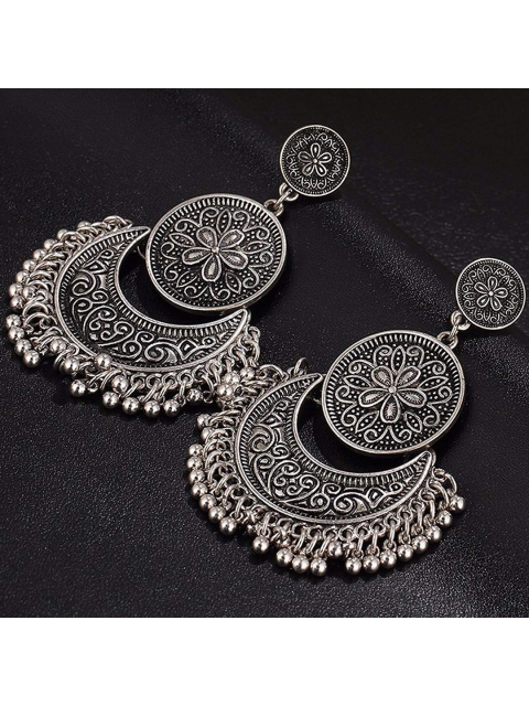 

Arendelle Silver-Plated Oxidized Contemporary Chandbalis Earrings