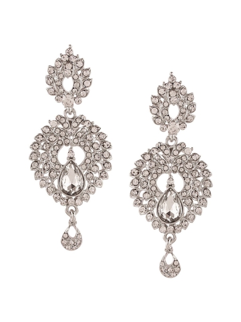 

Arendelle Silver-Toned Rhodium Plated American Diamond Studded Drop Earrings