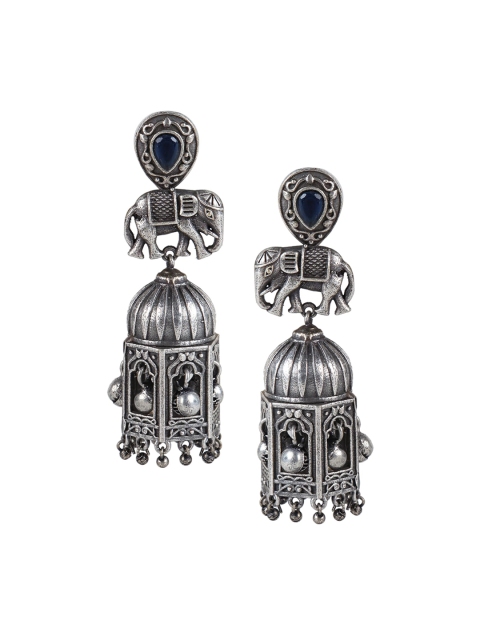 

Arendelle Silver-Toned Oxidized Elephant Jhumka Earrings