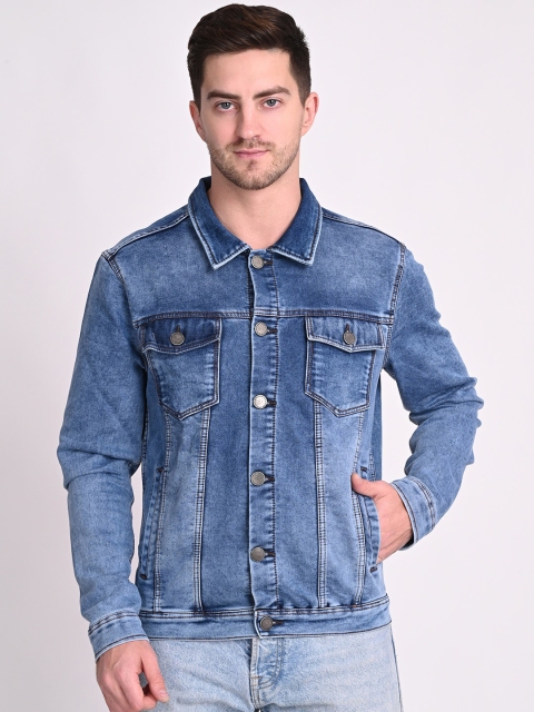

STROP Men Blue Washed Lightweight Denim Jacket with Embroidered