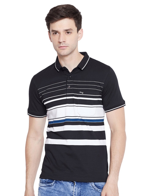

Okane Men Black Striped Polo Collar T-shirt