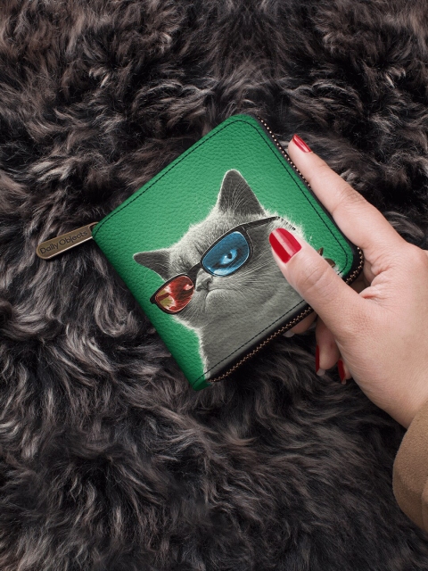 

DailyObjects Women Green & Grey Printed Zip Detail PU Zip Around Wallet