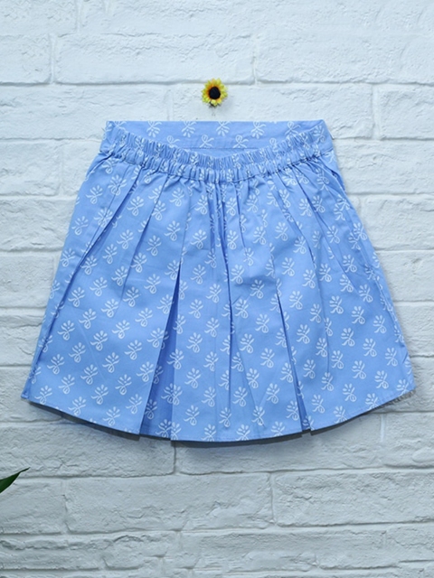 

Mish Organic Girls Blue Floral Printed Pleated Skirts