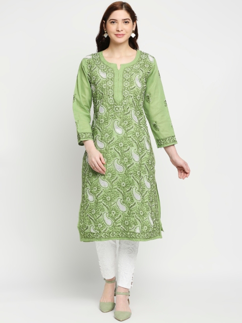 

Indiankala4u Women Green Ethnic Motifs Embroidered Cotton Chikankari Kurta