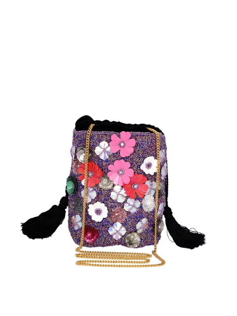 

REZZY Purple & Pink Embroidered Embellished Potli Clutch