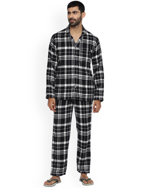 

shopbloom Men Black & White Checked Pure Cotton Night suit