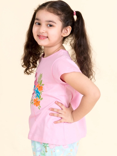 

pspeaches Girls Pink & Blue Printed Night suit