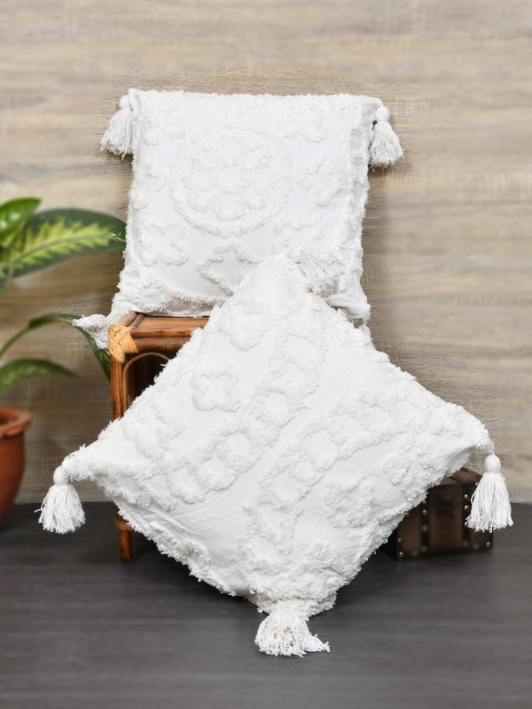 

Gulaab Jaipur White Set of 2 Embellished Cotton Square Cushion Covers