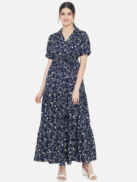 

Yaadleen Navy Blue & White Floral Maxi Dress