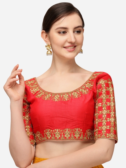 

Mesmore Red Embroidered Readymade Saree Blouse