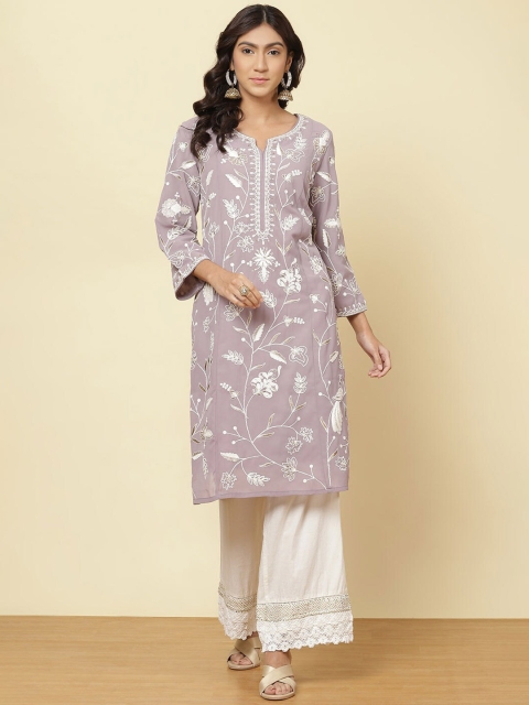 

Lakshita Women Burgundy Embroidered Flared Sleeves Thread Work Kurta
