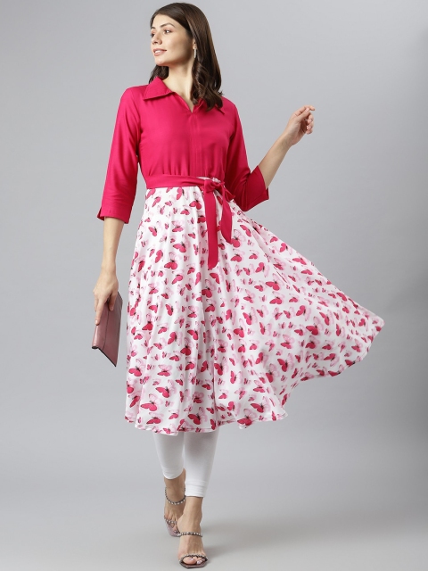 

KALINI Women Pink Floral Printed Crepe Anarkali Kurta
